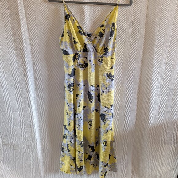 Planet By Lauren G 100% Silk Midi Slip Dress Size 6 Yellow Grey  Spring Summer - Picture 3 of 14